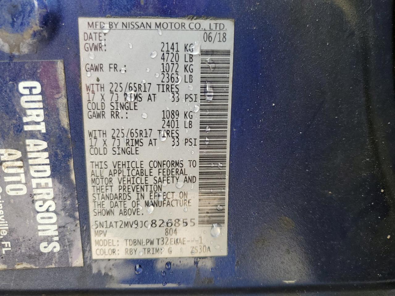 2018 Nissan Rogue VIN 5N1AT2MV9JC826855 Copart auction photo, front end damage thumbnail 14