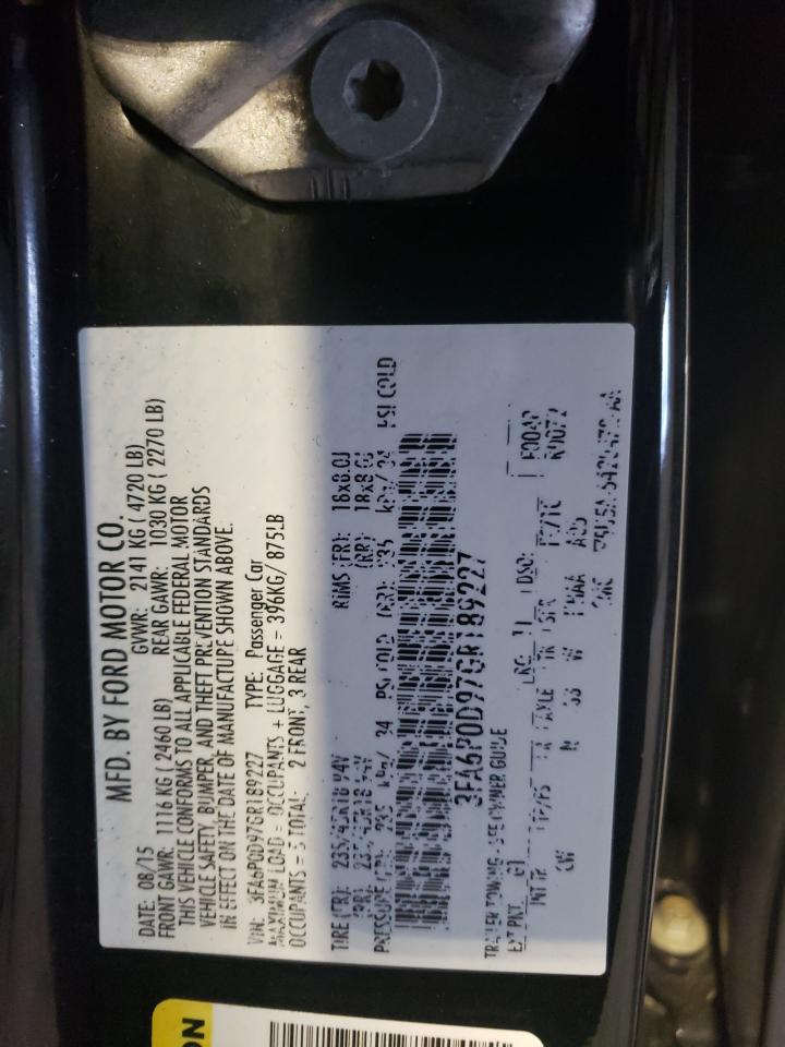 2016 Ford Fusion VIN 3FA6P0D97GR189227 Copart auction photo, front end damage thumbnail 14