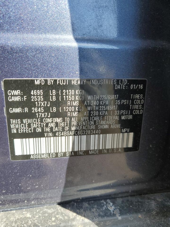 2016 Subaru Outback VIN 4S4BSAFC6G3283440 Copart auction photo, side damage thumbnail 15