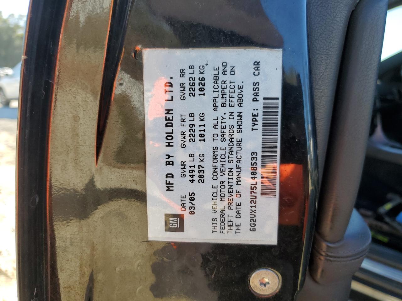 2005 Pontiac GTO VIN 6G2VX12U75L408533 Copart auction photo, front end damage thumbnail 13