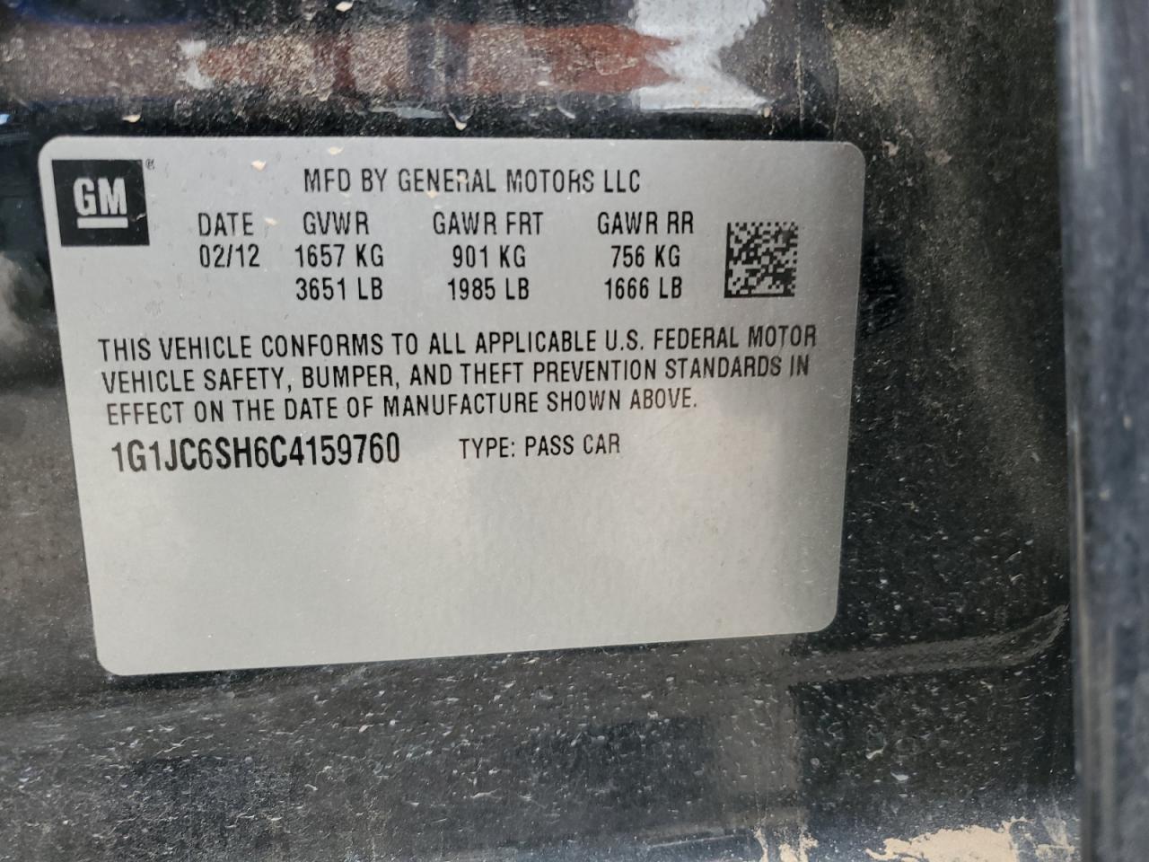 2012 Chevrolet Sonic VIN 1G1JC6SH6C4159760 Copart auction photo, front end damage thumbnail 14