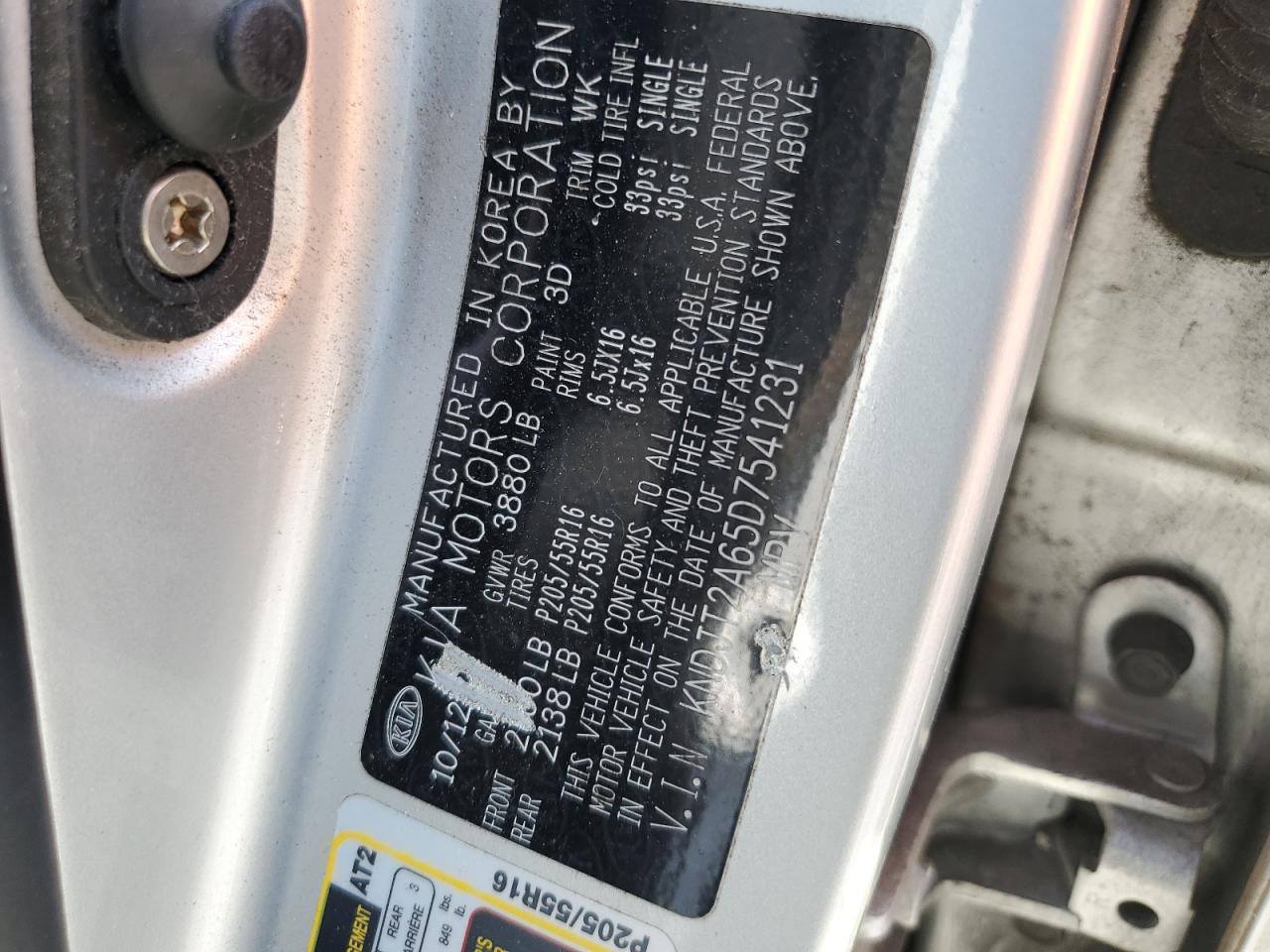 2013 KIA Soul VIN KNDJT2A65D7541231 Copart auction photo, front end damage thumbnail 15