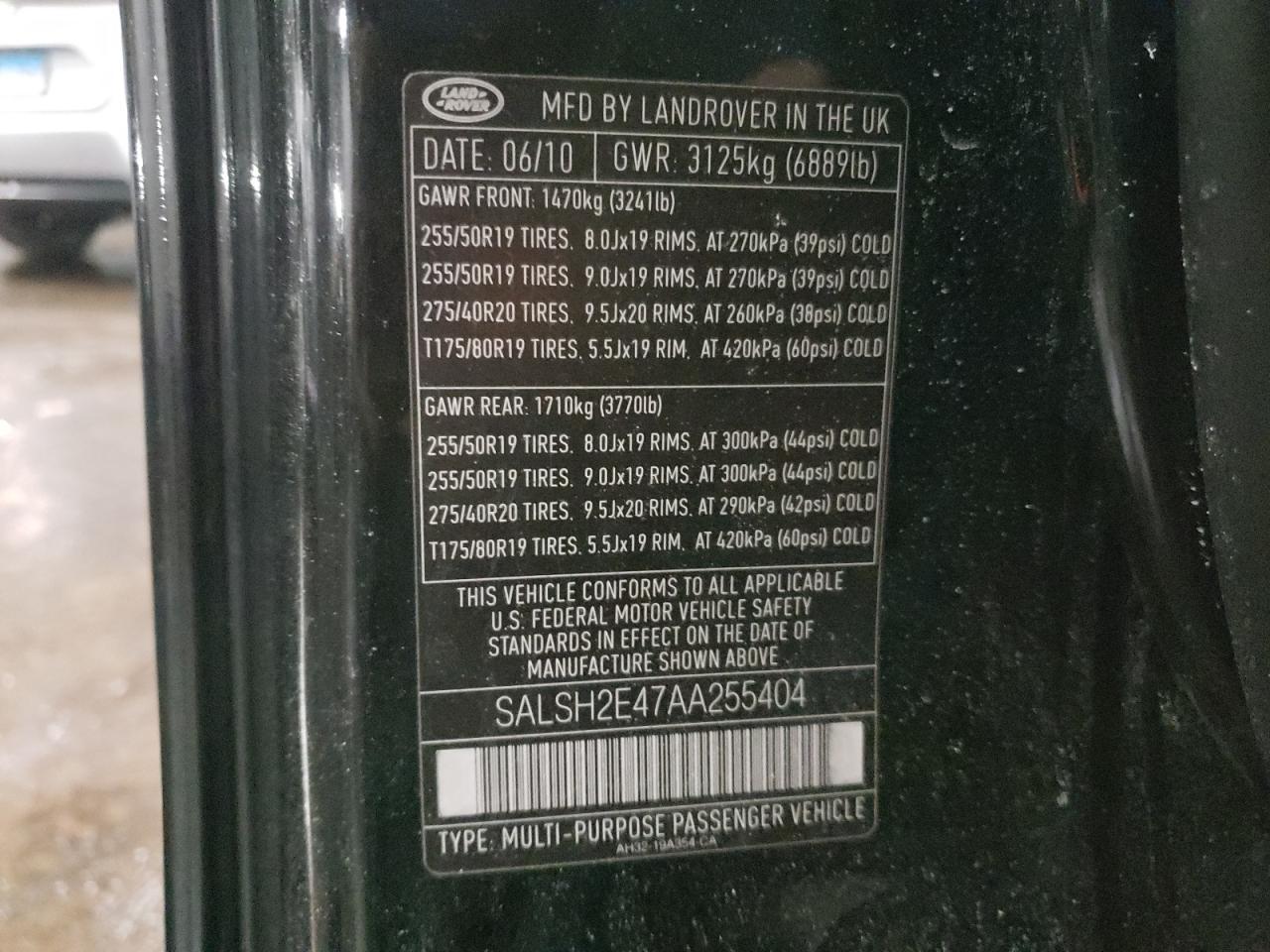 2010 Land Rover Range Rover VIN SALSH2E47AA255404 Copart auction photo, front end / minor dent/scratches damage thumbnail 13