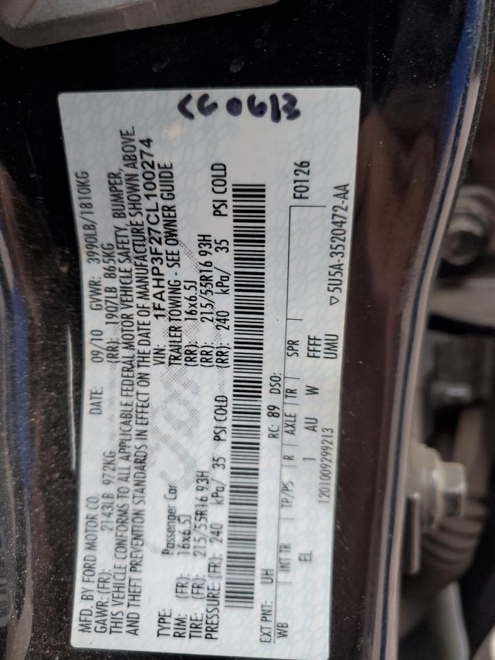 2012 Ford Focus VIN 1FAHP3F27CL100274 Copart auction photo, side damage thumbnail 12