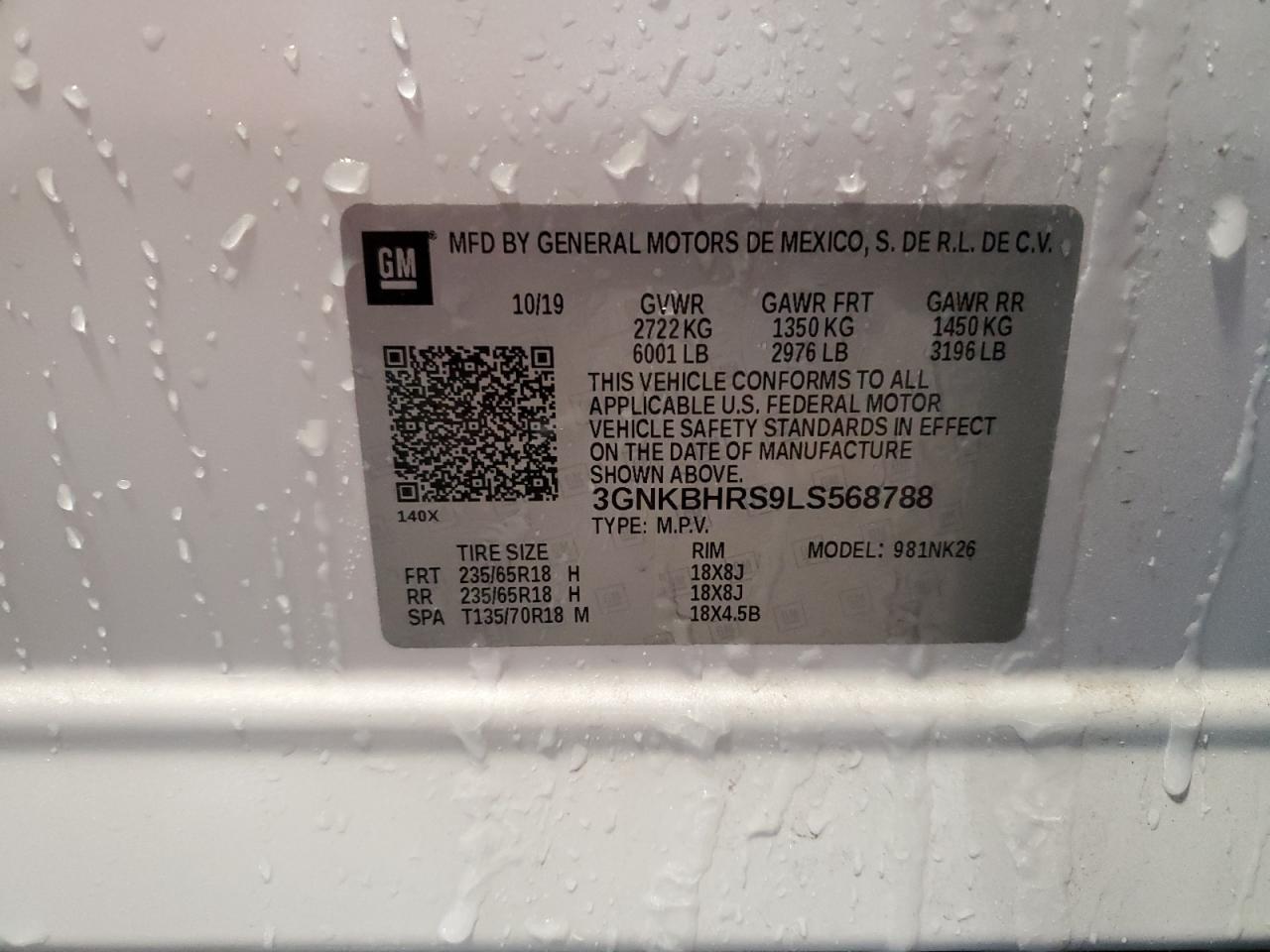 2020 Chevrolet Blazer VIN 3GNKBHRS9LS568788 Copart auction photo, front end damage thumbnail 13