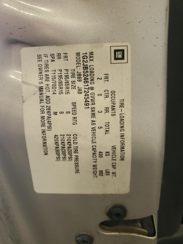 2001 Pontiac Sunfire VIN 1G2JB524617245491 Copart auction photo, front end / side damage thumbnail 12
