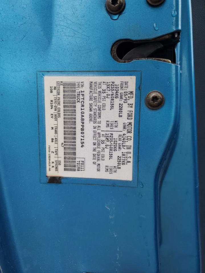 1993 Ford Ranger VIN 1FTCR10A8PPB07154 Copart auction photo, rear end / side damage thumbnail 14