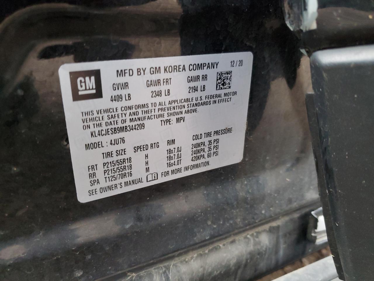 2021 Buick Encore VIN KL4CJESB9MB344209 Copart auction photo, front end / side damage thumbnail 15