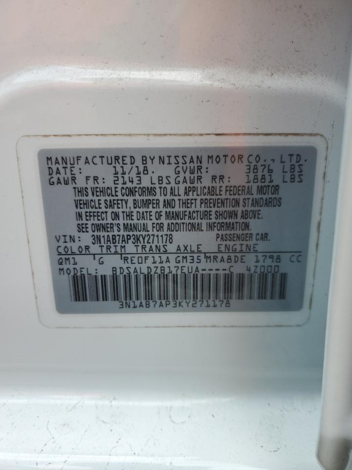 2019 Nissan Sentra VIN 3N1AB7AP3KY271178 Copart auction photo, rear end damage thumbnail 12