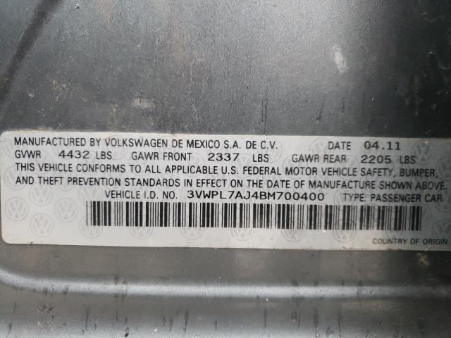 2011 Volkswagen Jetta VIN 3VWPL7AJ4BM700400 Copart auction photo, rear end damage thumbnail 12