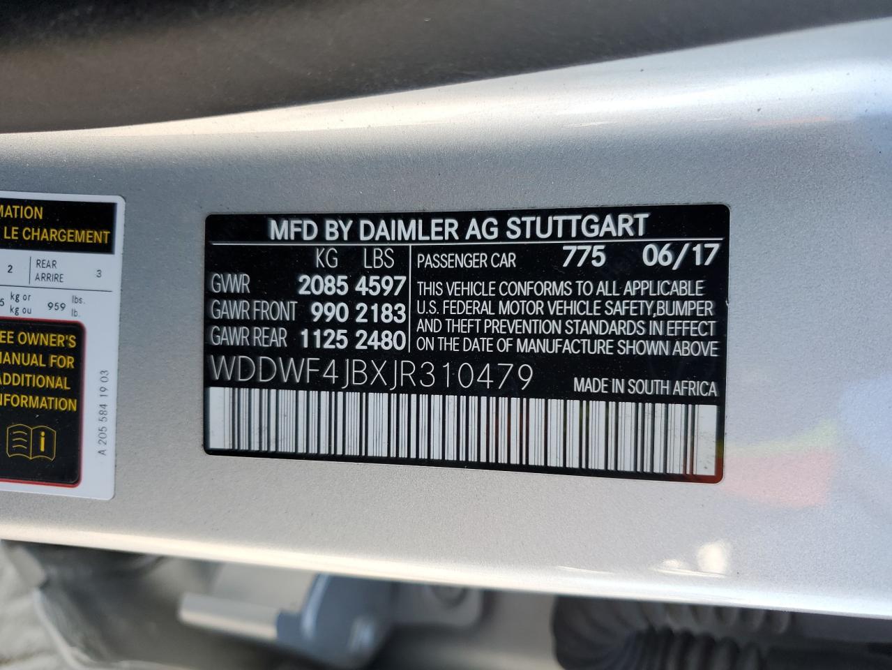 2018 Mercedes-Benz C-klasse VIN WDDWF4JBXJR310479 Copart auction photo, front end / minor dent/scratches damage thumbnail 15