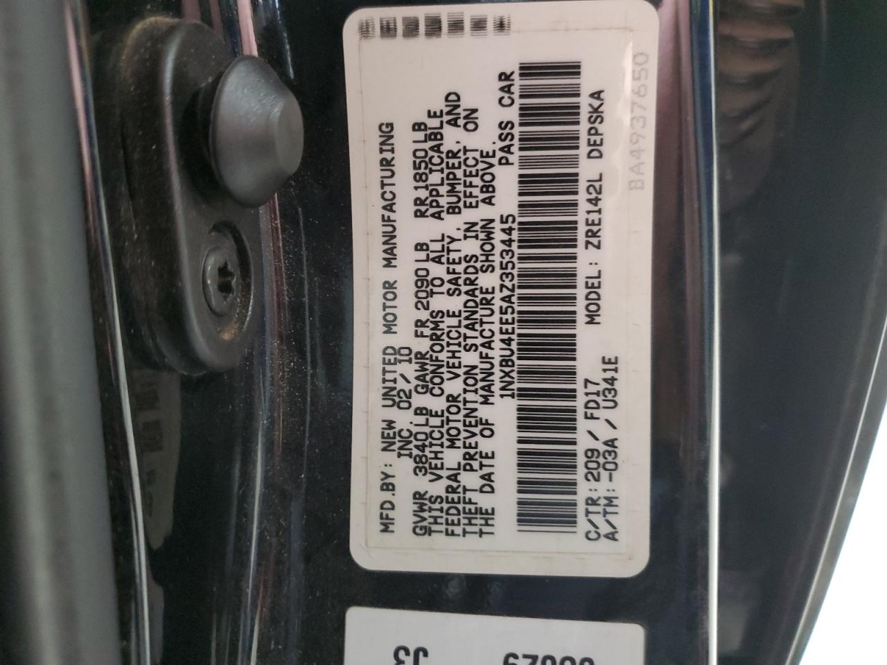 2010 Toyota Corolla VIN 1NXBU4EE5AZ353445 Copart auction photo, front end damage thumbnail 12