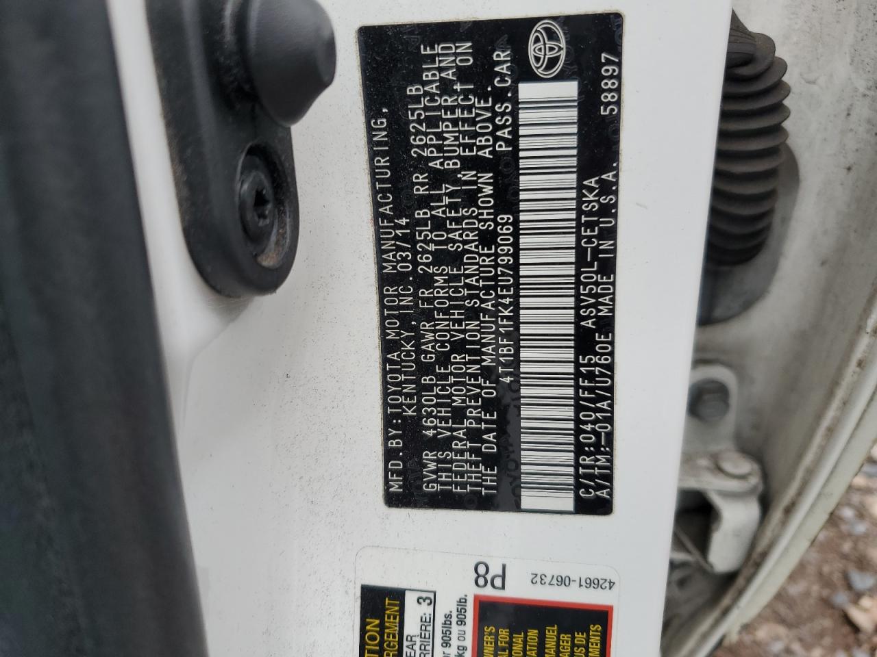 2014 Toyota Camry VIN 4T1BF1FK4EU799069 Copart auction photo, front end / side damage thumbnail 12