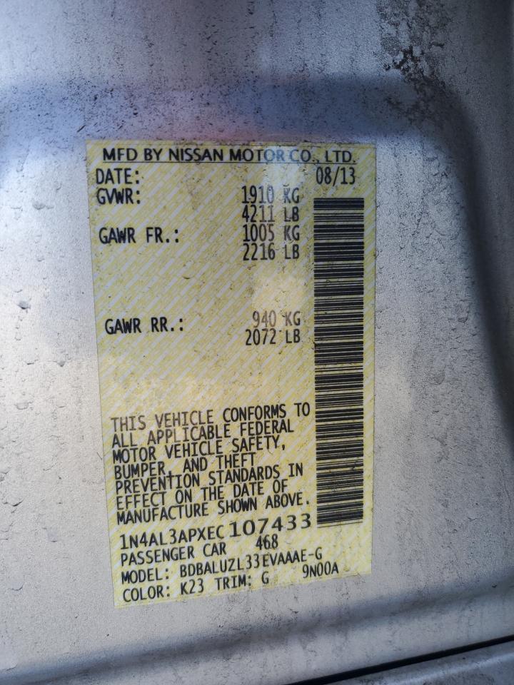 2014 Nissan Altima VIN 1N4AL3APXEC107433 Copart auction photo, all over damage thumbnail 14
