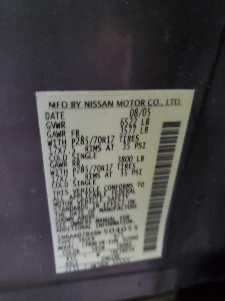 2006 Nissan Titan VIN 1N6AA07BX6N504055 Copart auction photo, normal wear / minor dent/scratches damage thumbnail 12