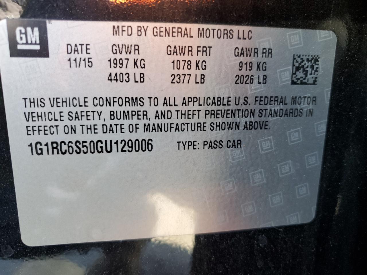 2016 Chevrolet Volt VIN 1G1RC6S50GU129006 Copart auction photo, front end damage thumbnail 12