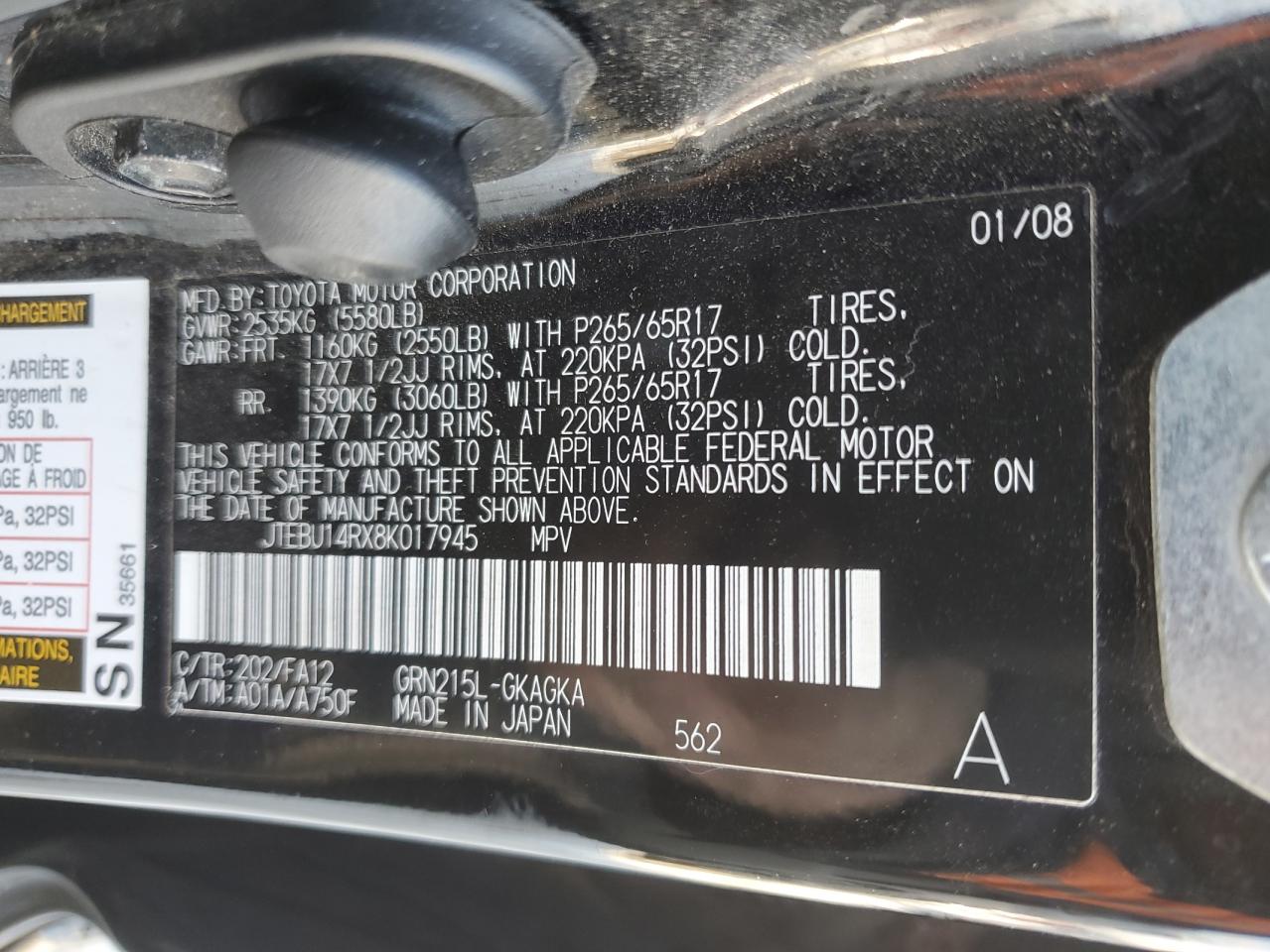 2008 Toyota 4Runner VIN JTEBU14RX8K017945 Copart auction photo, undercarriage damage thumbnail 13