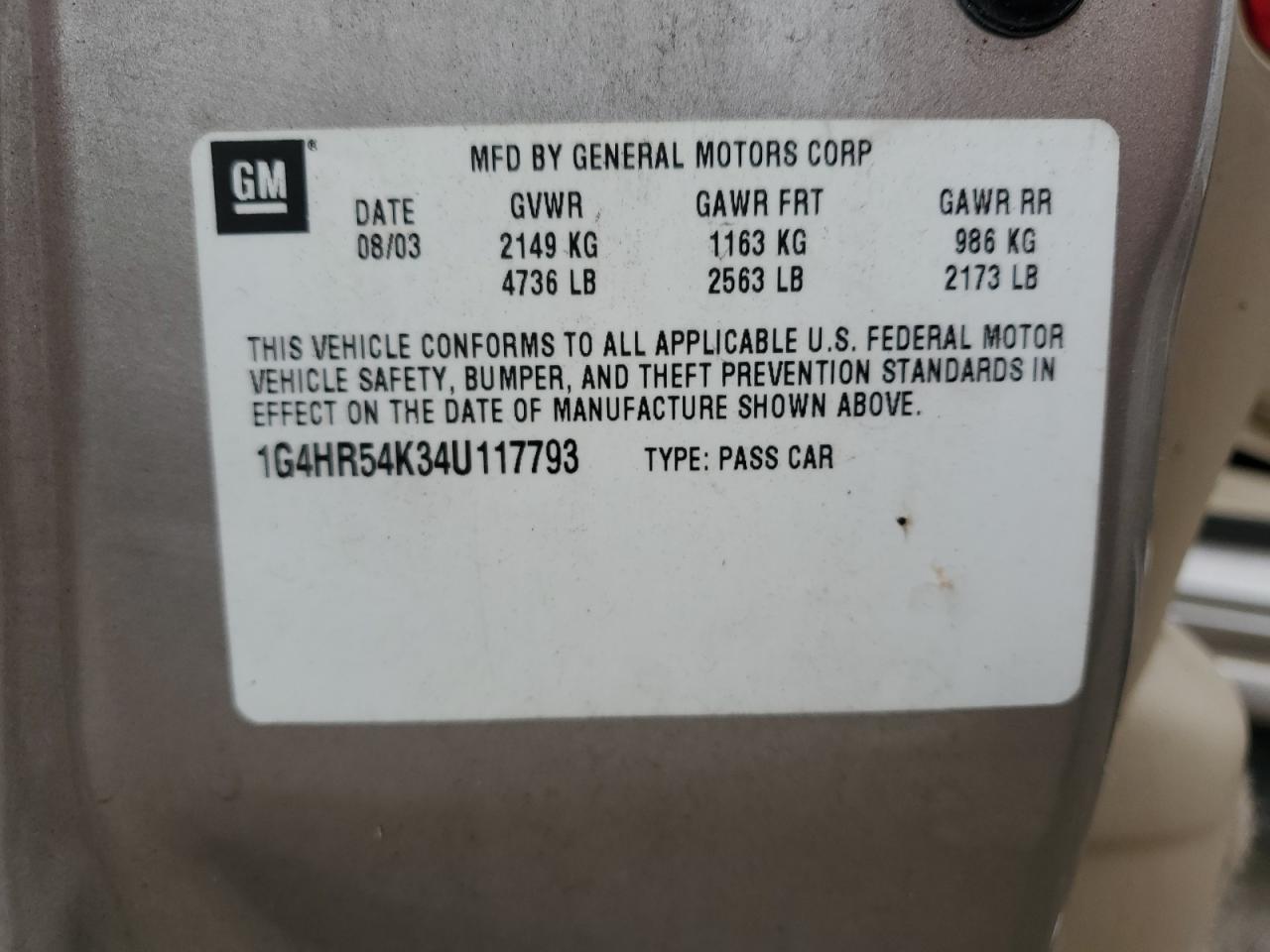 2004 Buick LeSabre VIN 1G4HR54K34U117793 Copart auction photo, front end / rear end damage thumbnail 13