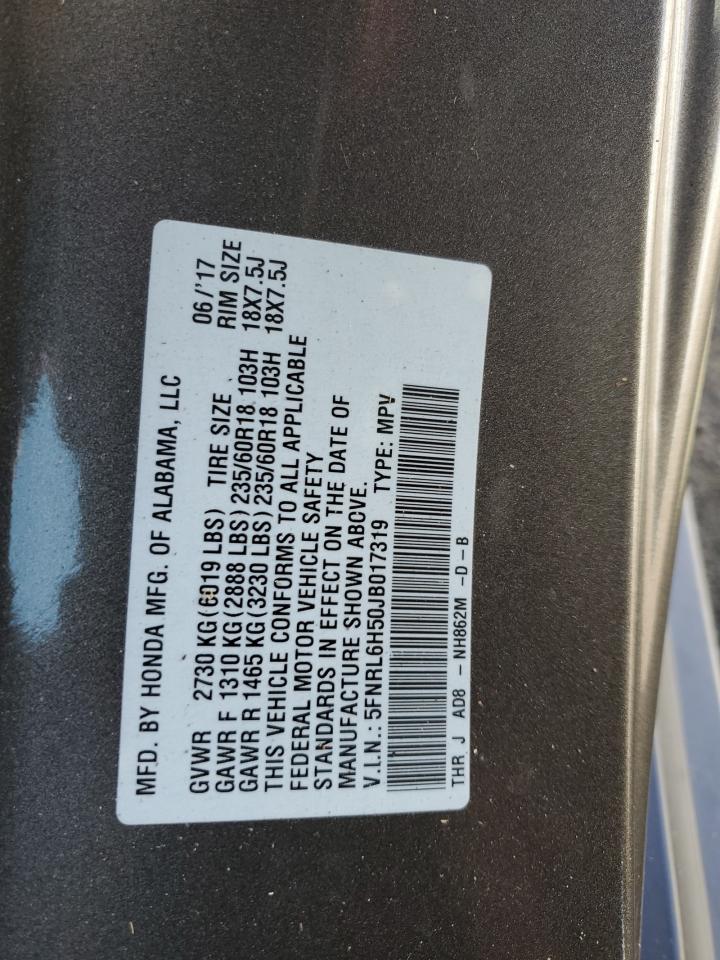 2018 Honda Odyssey VIN 5FNRL6H50JB017319 Copart auction photo, rear end damage thumbnail 13