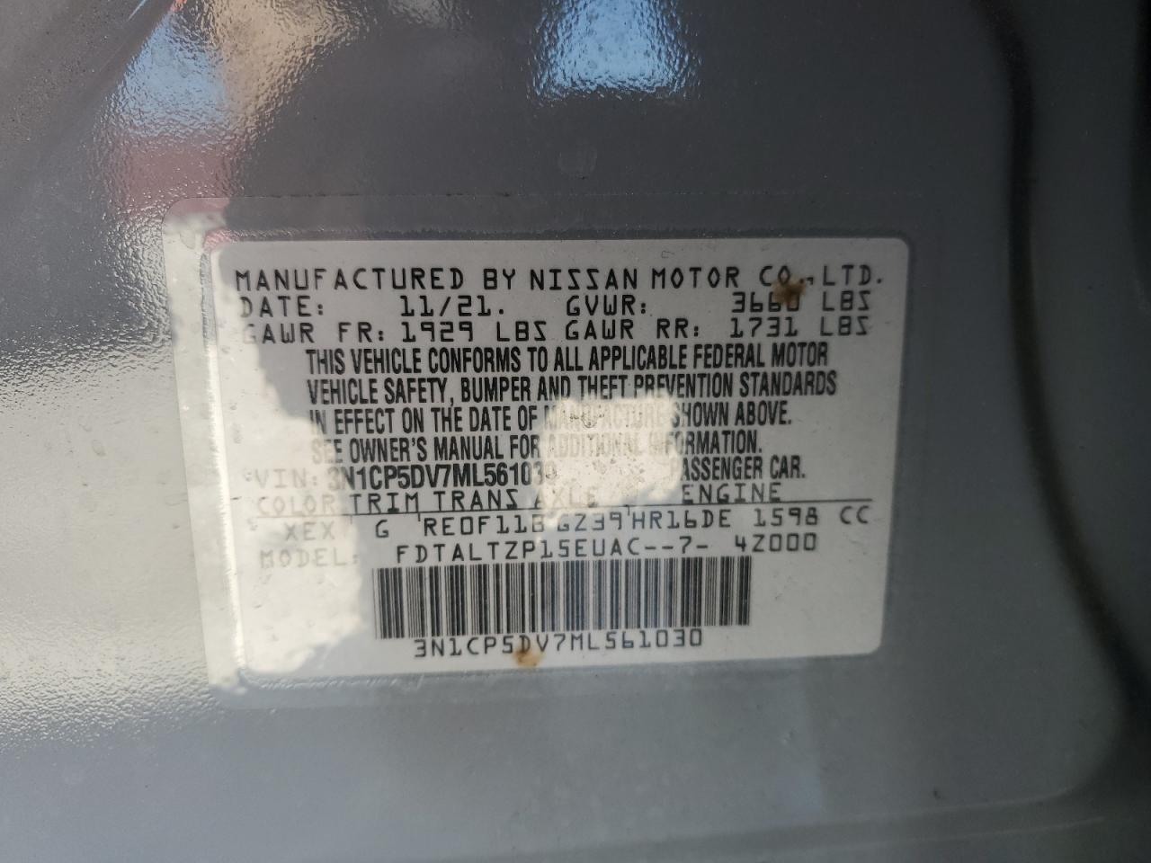 2021 Nissan Kicks VIN 3N1CP5DV7ML561030 Copart auction photo, front end damage thumbnail 14