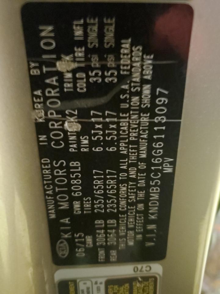 2016 KIA Sedona VIN KNDMB5C16G6113097 Copart auction photo, mechanical / normal wear damage thumbnail 13