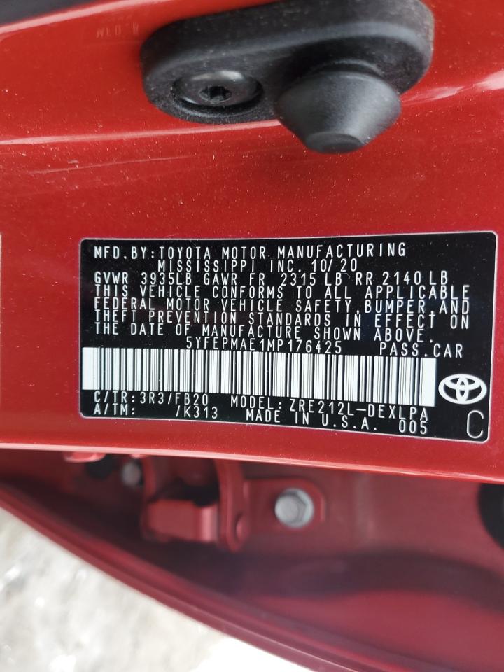 2021 Toyota Corolla VIN 5YFEPMAE1MP176425 Copart auction photo, front end damage thumbnail 12
