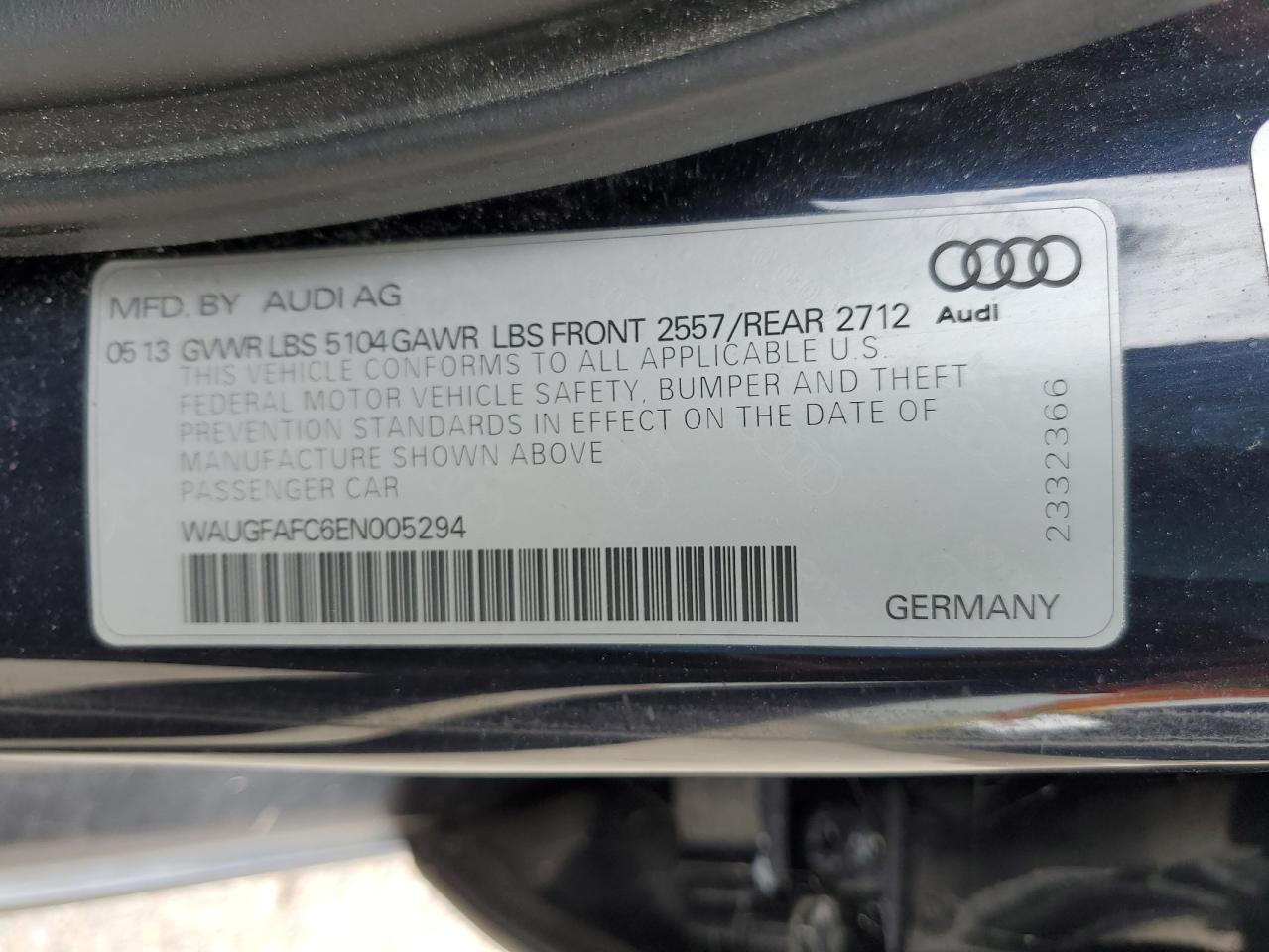 2014 Audi A6 VIN WAUGFAFC6EN005294 Copart auction photo, front end damage thumbnail 13