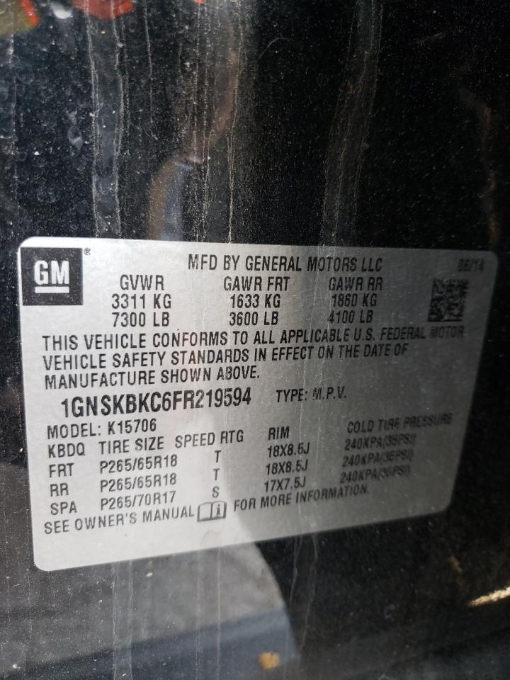 2015 Chevrolet Tahoe VIN 1GNSKBKC6FR219594 Copart auction photo, all over damage thumbnail 13