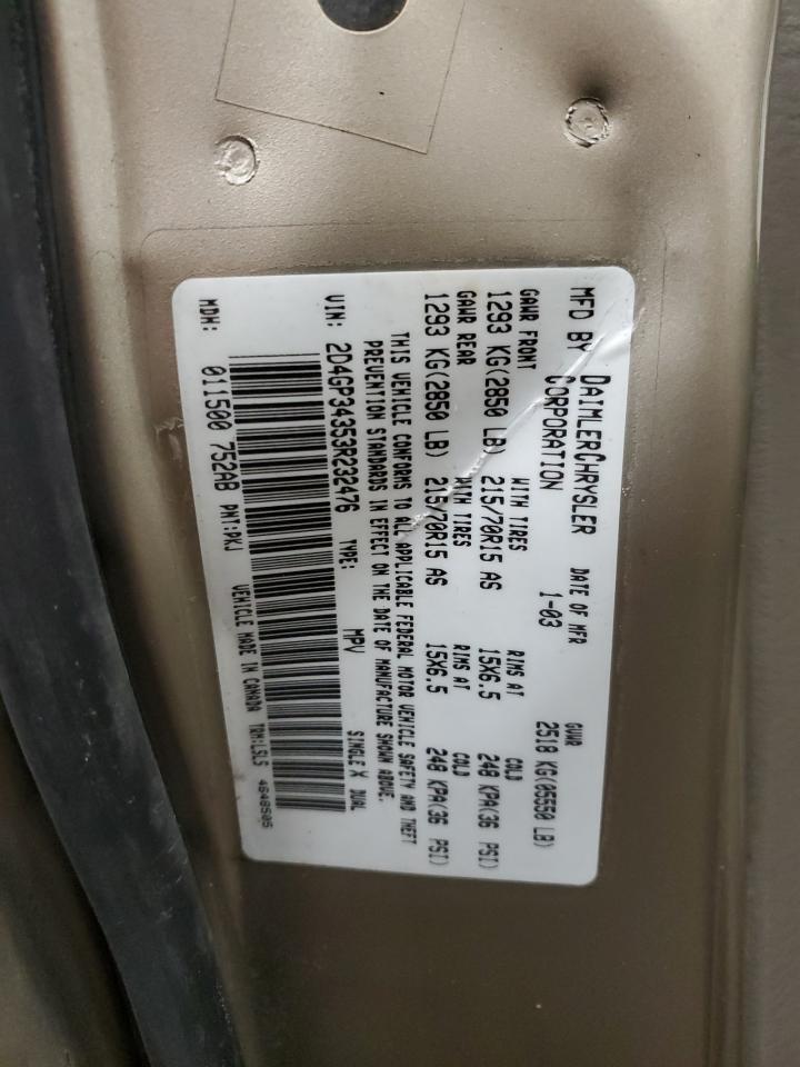 2003 Dodge Caravan VIN 2D4GP34353R232476 Copart auction photo, all over damage thumbnail 16