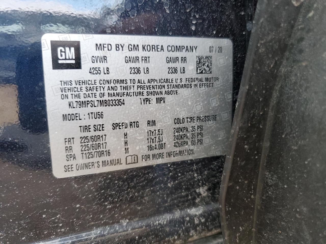 2021 Chevrolet TrailBlazer VIN KL79MPSL7MB033354 Copart auction photo, side damage thumbnail 14