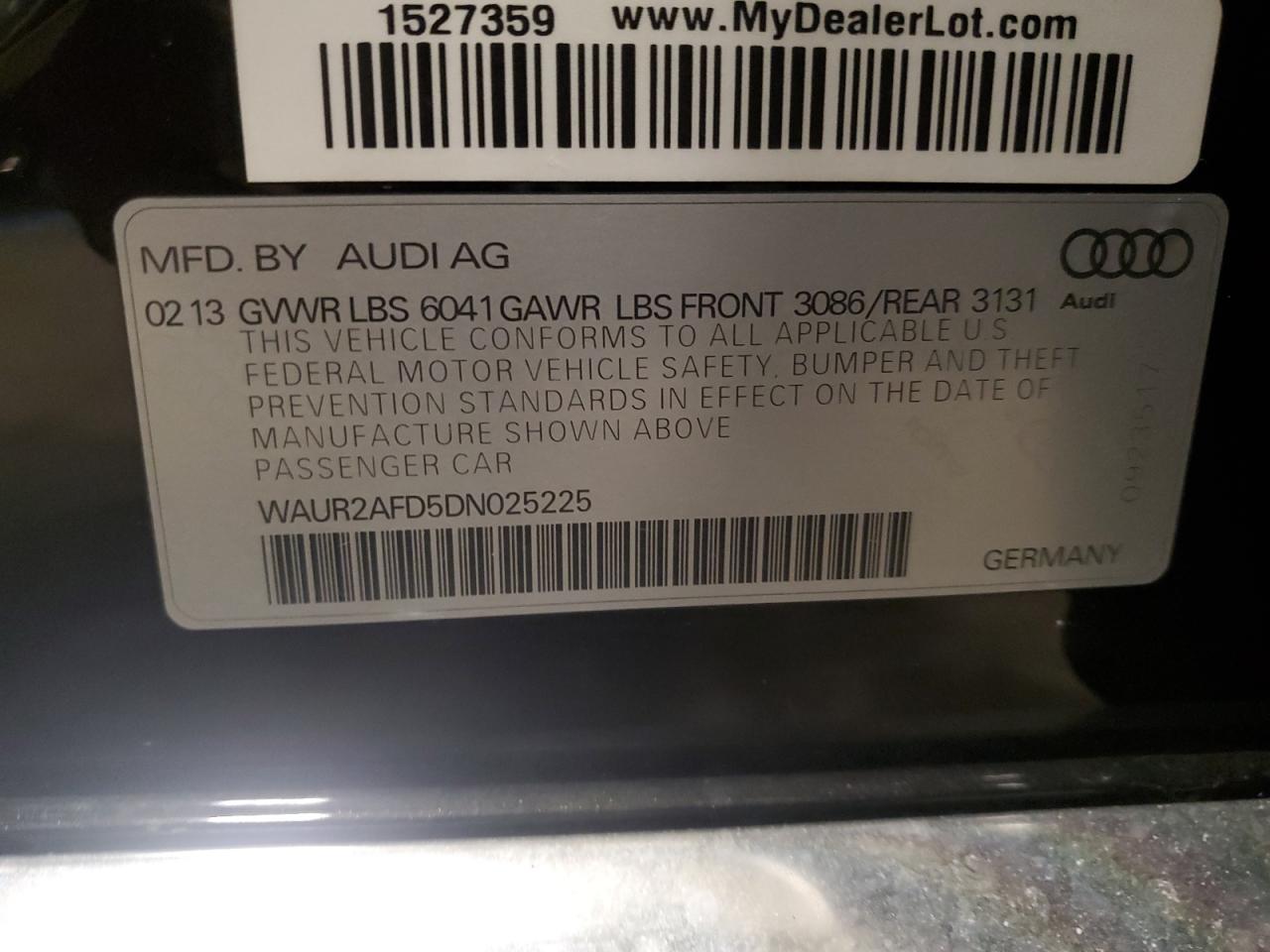 2013 Audi A8 VIN WAUR2AFD5DN025225 Copart auction photo, mechanical damage thumbnail 14