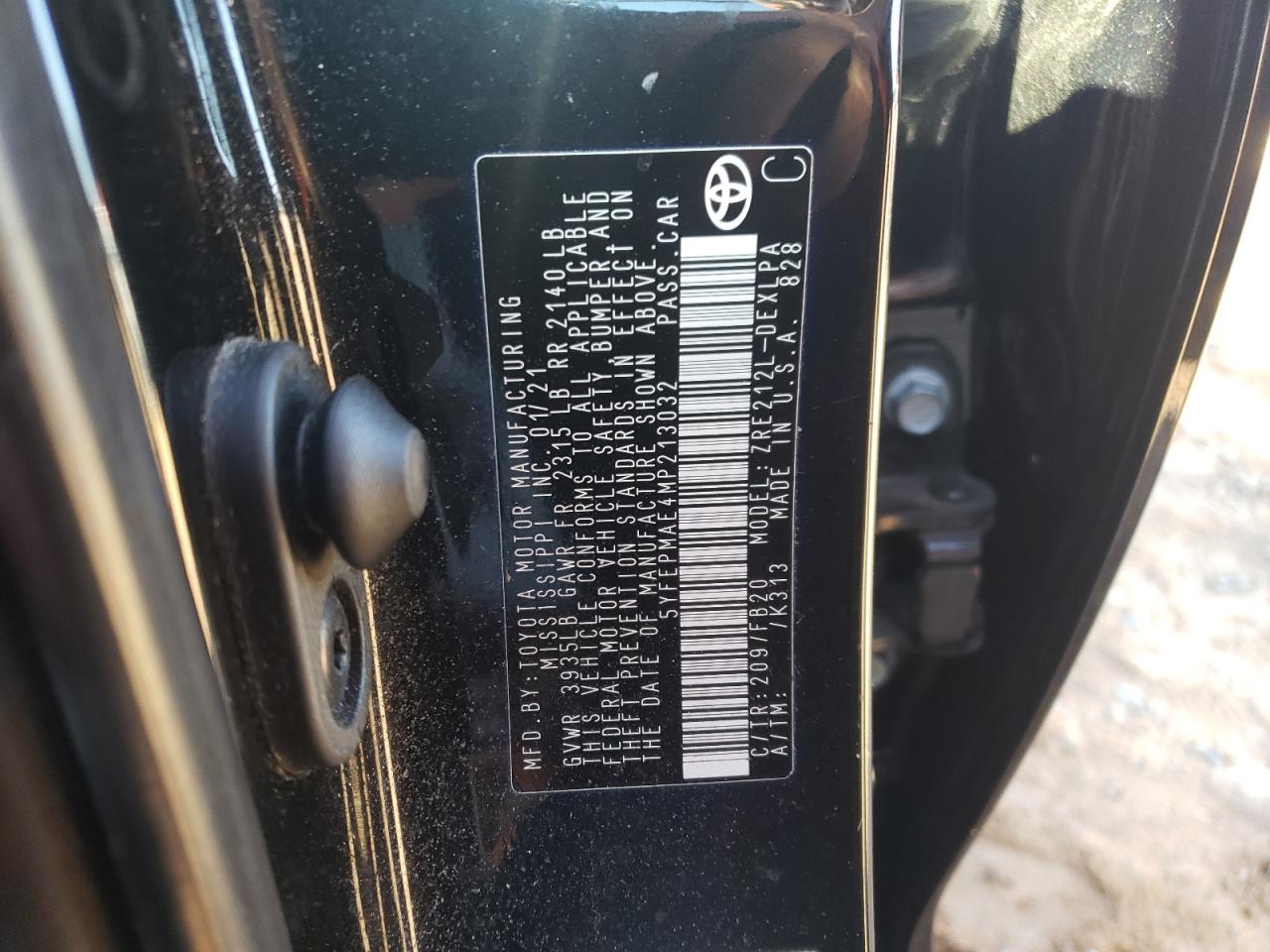 2021 Toyota Corolla VIN 5YFEPMAE4MP213032 Copart auction photo, front end damage thumbnail 14