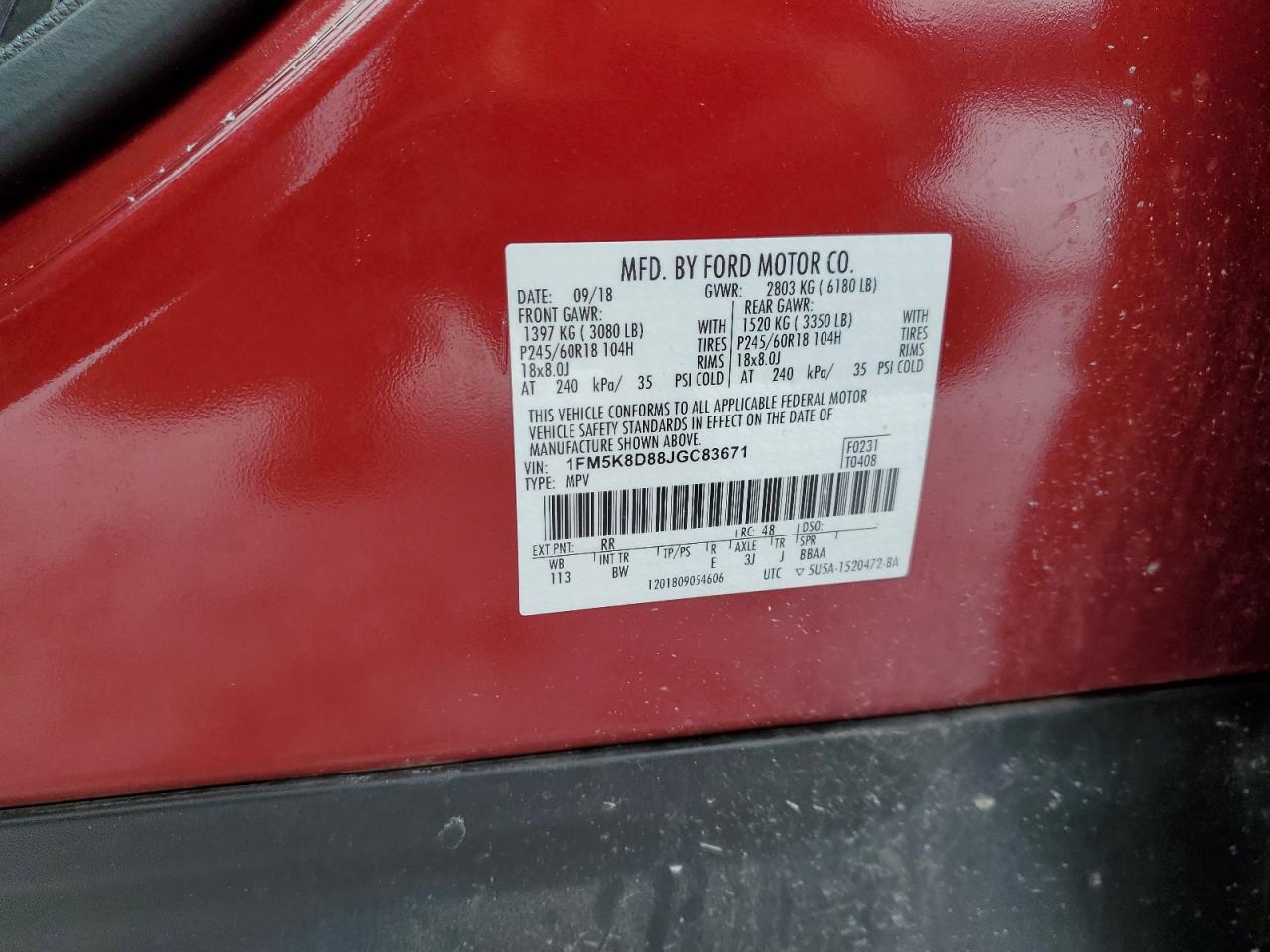 2018 Ford Explorer VIN 1FM5K8D88JGC83671 Copart auction photo, all over damage thumbnail 13