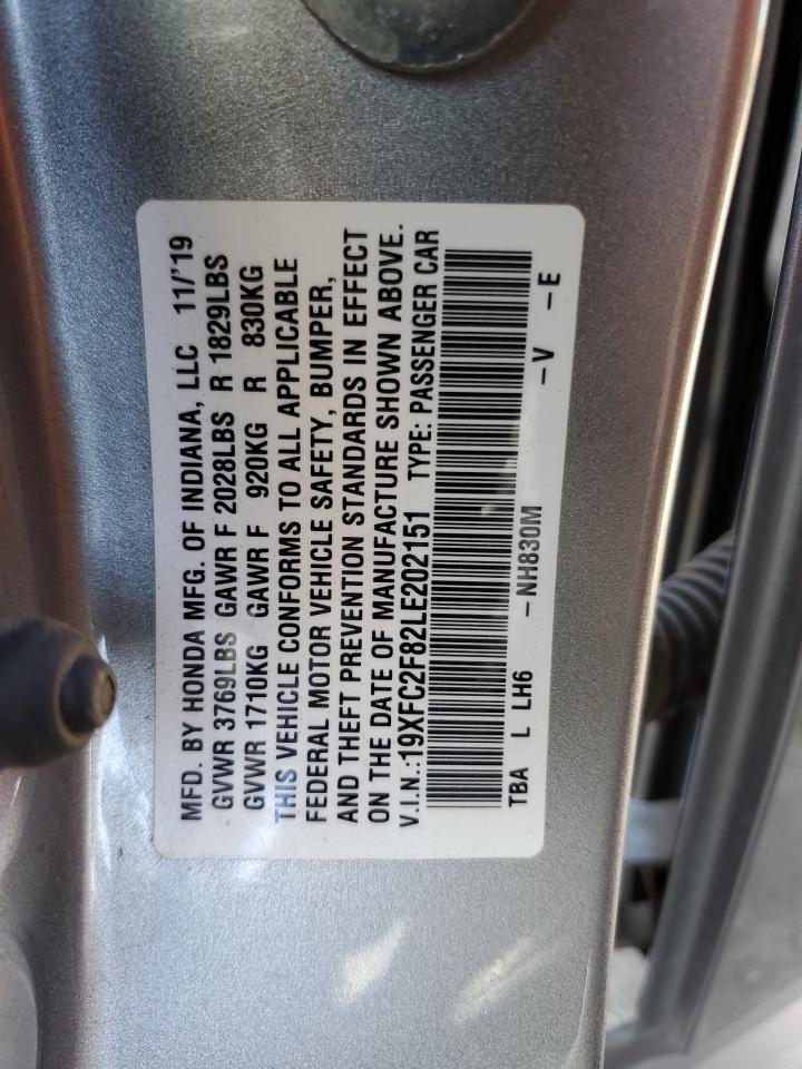 2020 Honda Civic VIN 19XFC2F82LE202151 Copart auction photo, side / undercarriage damage thumbnail 14