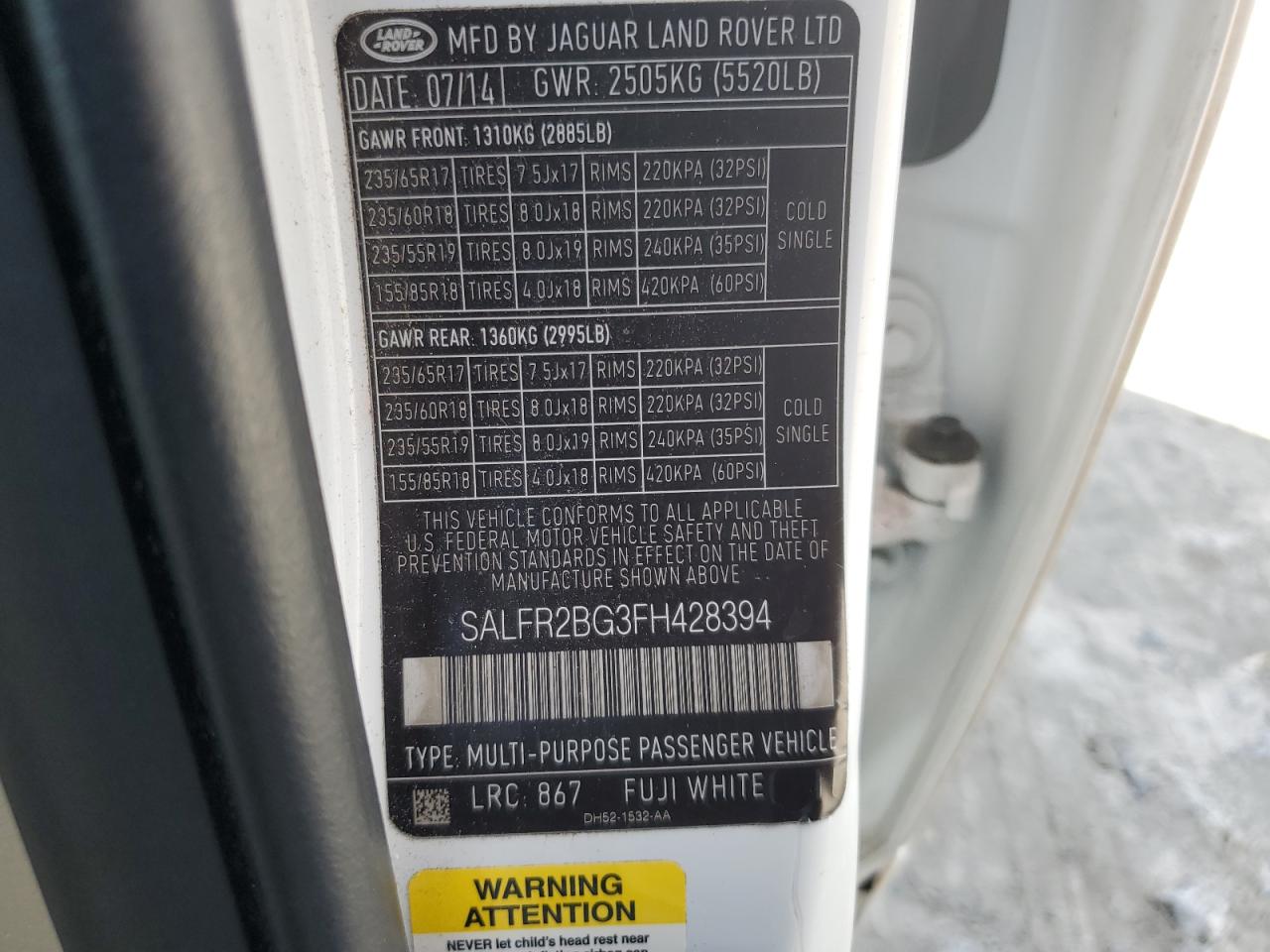 2015 Land Rover LR2 VIN SALFR2BG3FH428394 Copart auction photo, all over damage thumbnail 13