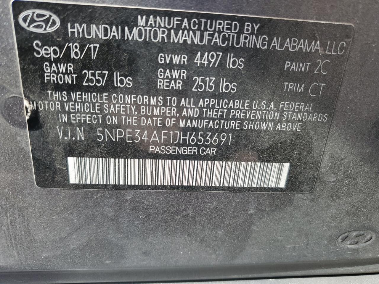 2018 Hyundai Sonata VIN 5NPE34AF1JH653691 Copart auction photo, rear end / front end damage thumbnail 12