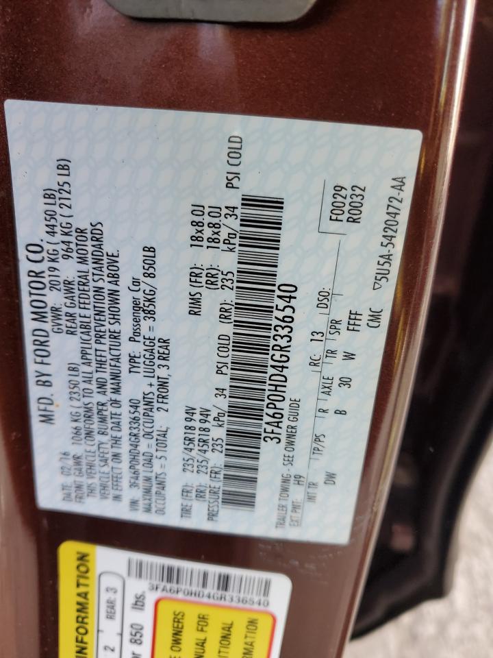 2016 Ford Fusion VIN 3FA6P0HD4GR336540 Copart auction photo, rear end / minor dent/scratches damage thumbnail 13