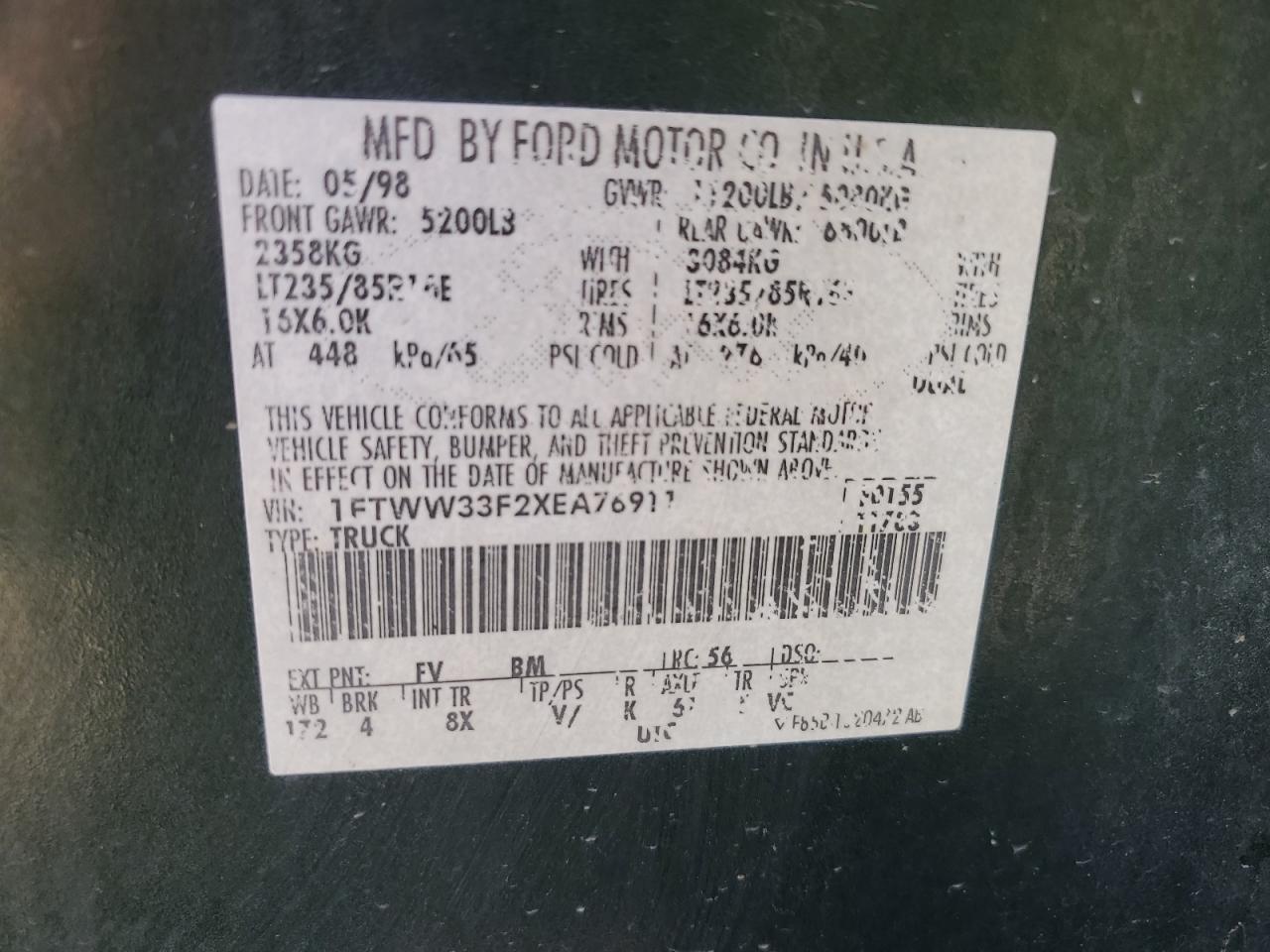 1999 Ford F350 VIN 1FTWW33F2XEA76911 Copart auction photo, vandalism damage thumbnail 12