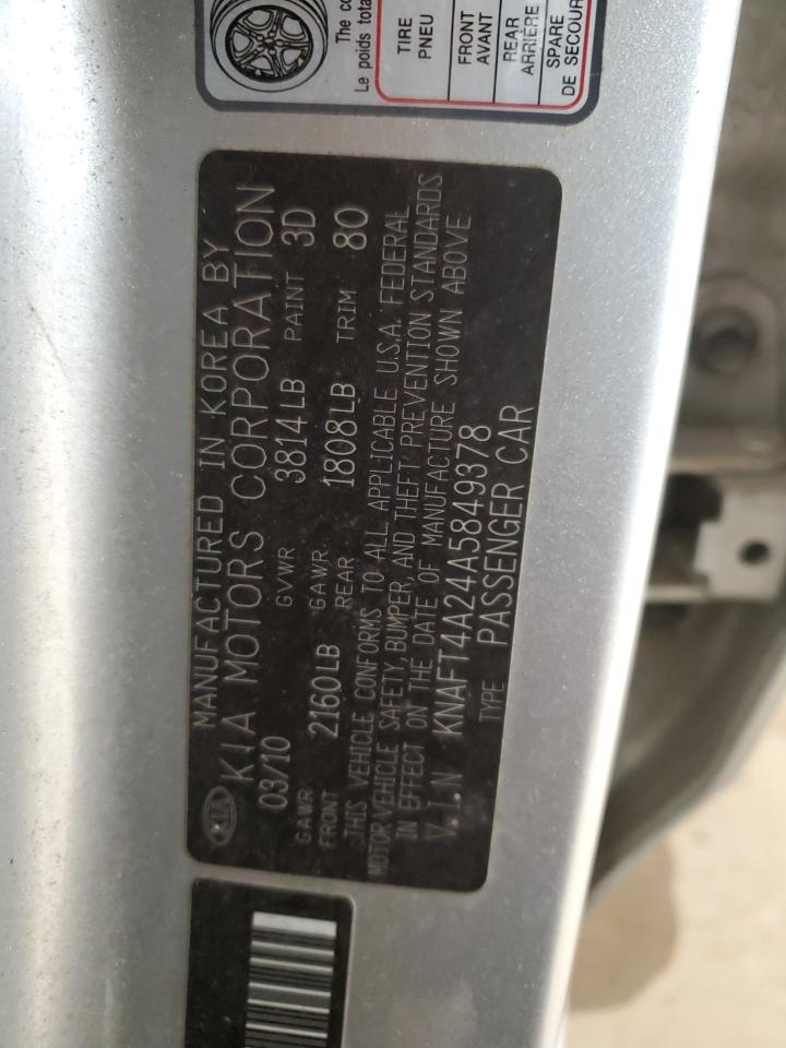 2010 KIA Forte VIN KNAFT4A24A5849378 Copart auction photo, front end damage thumbnail 12