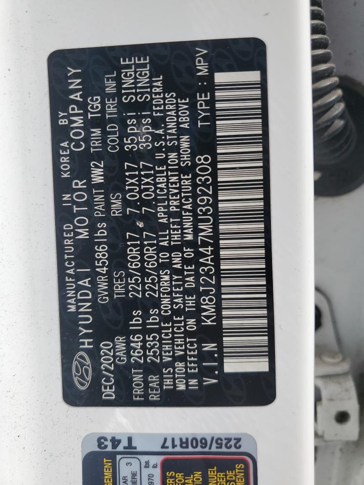 2021 Hyundai Tucson VIN KM8J23A47MU392308 Copart auction photo, front end / minor dent/scratches damage thumbnail 15
