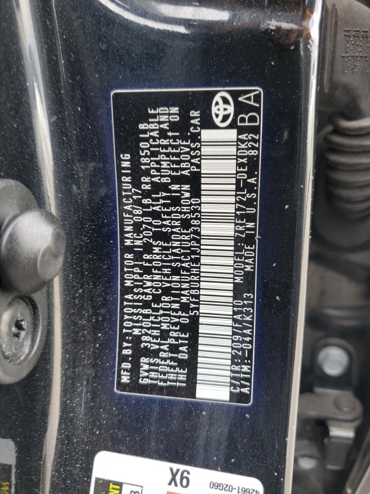 2018 Toyota Corolla VIN 5YFBURHE1JP738530 Copart auction photo, front end damage thumbnail 15