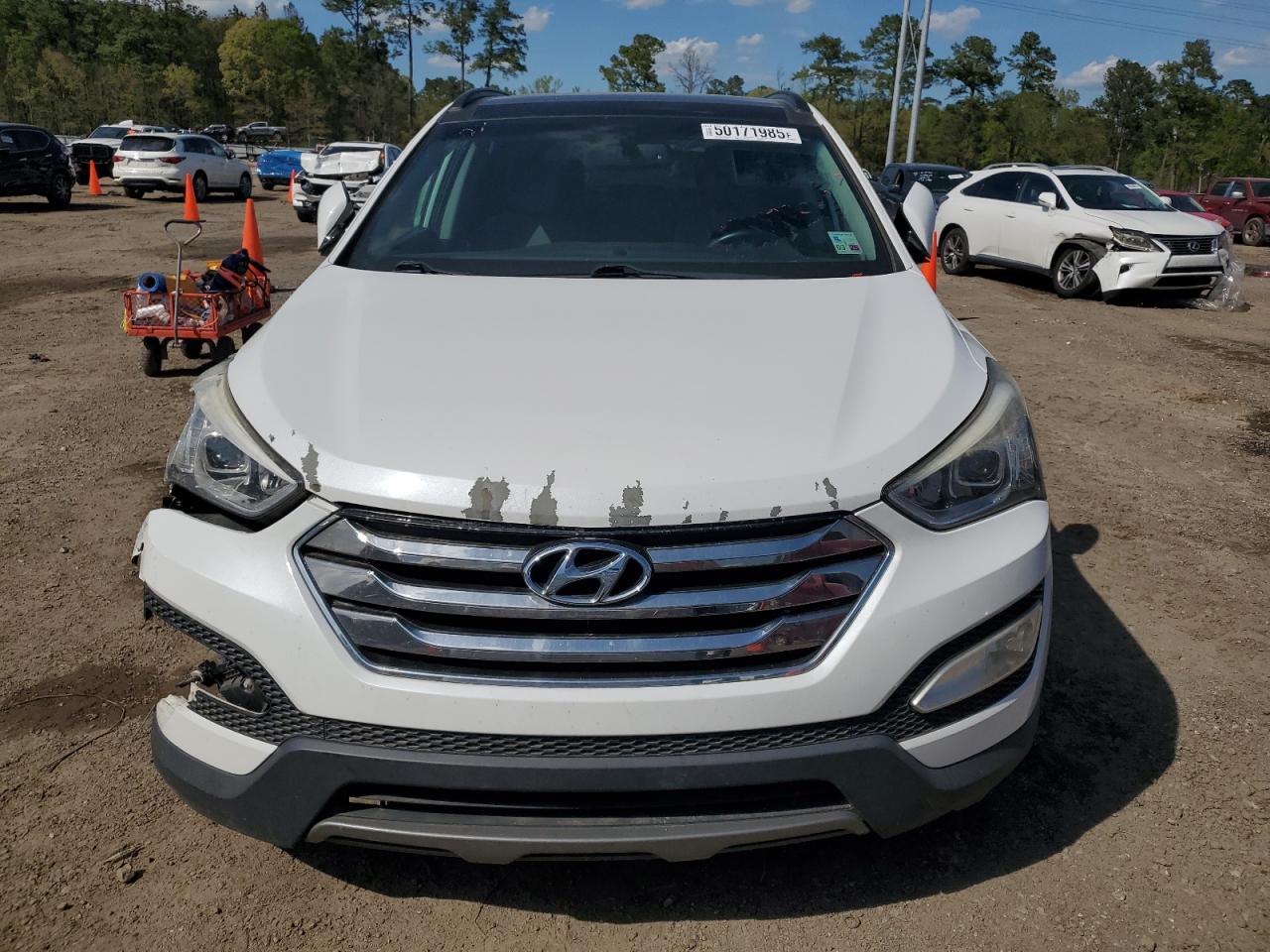 2014 Hyundai Santa Fe VIN 5XYZU3LB1EG227581 Copart auction photo, front end / side damage thumbnail 5