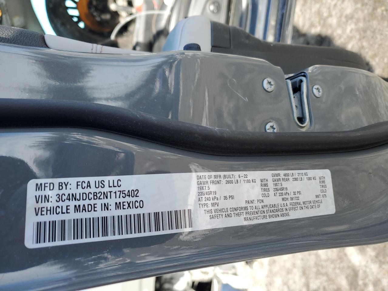 2022 Jeep Compass VIN 3C4NJDCB2NT175402 Copart auction photo, front end / side damage thumbnail 14