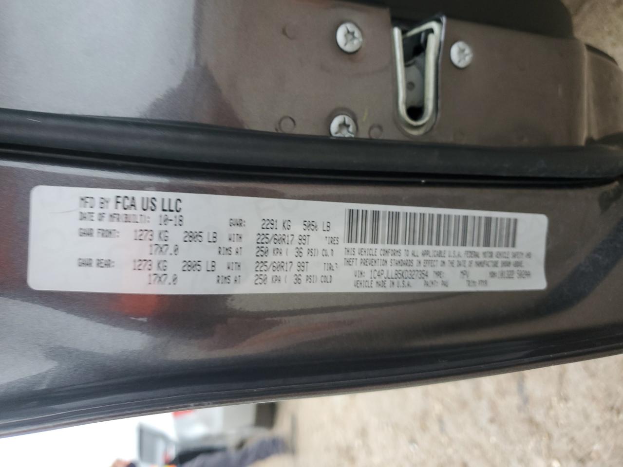 2019 Jeep Grand Cherokee VIN 1C4PJLLB5KD327354 Copart auction photo, side damage thumbnail 15