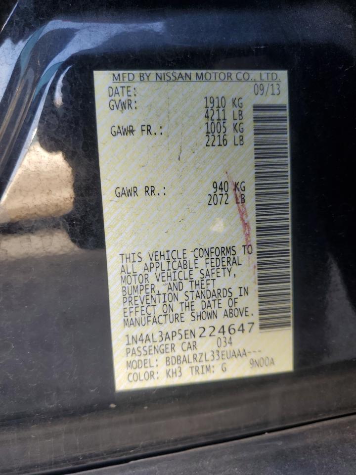 2014 Nissan Altima VIN 1N4AL3AP5EN224647 Copart auction photo, front end / side damage thumbnail 12
