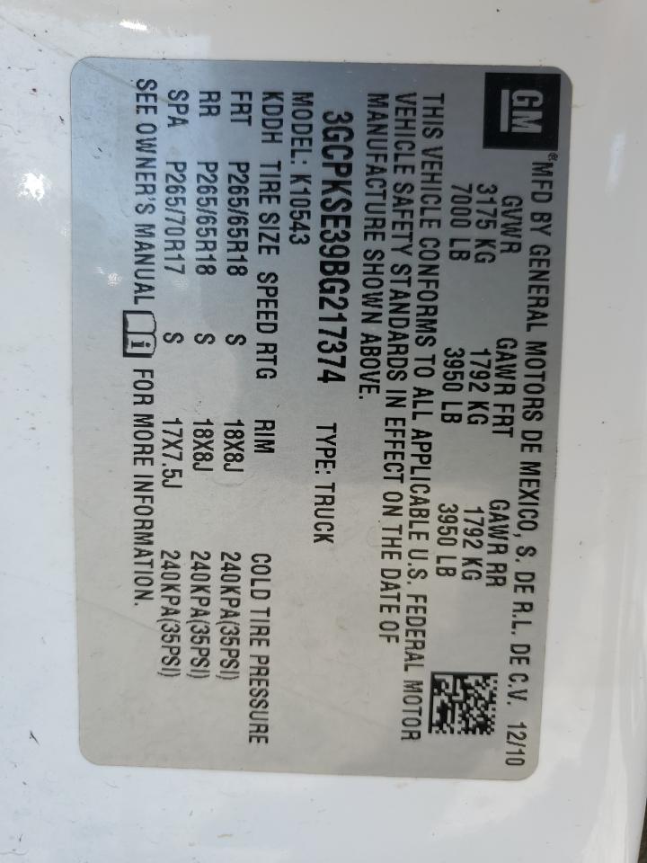 2011 Chevrolet Silverado VIN 3GCPKSE39BG217374 Copart auction photo, all over damage thumbnail 14