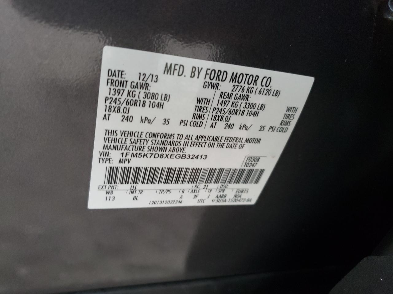 2014 Ford Explorer VIN 1FM5K7D8XEGB32413 Copart auction photo, side damage thumbnail 15