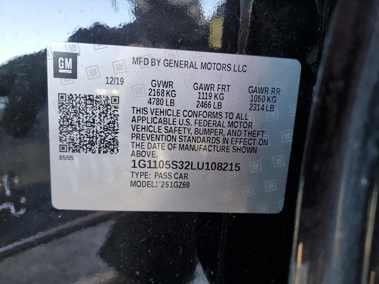 2020 Chevrolet Impala VIN 1G1105S32LU108215 Copart auction photo, front end / rear end damage thumbnail 12