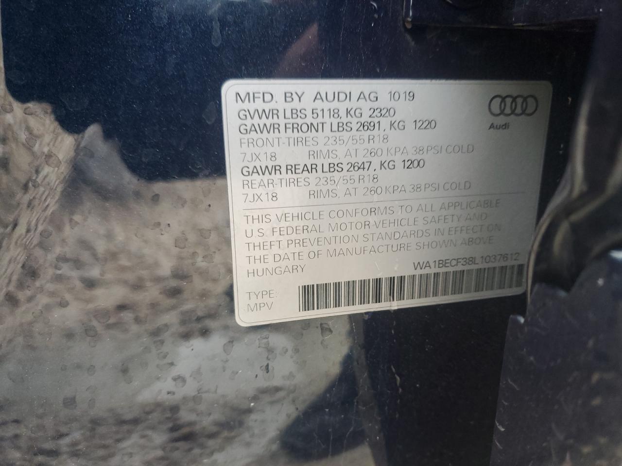 2020 Audi Q3 VIN WA1BECF38L1037612 Copart auction photo, all over damage thumbnail 14