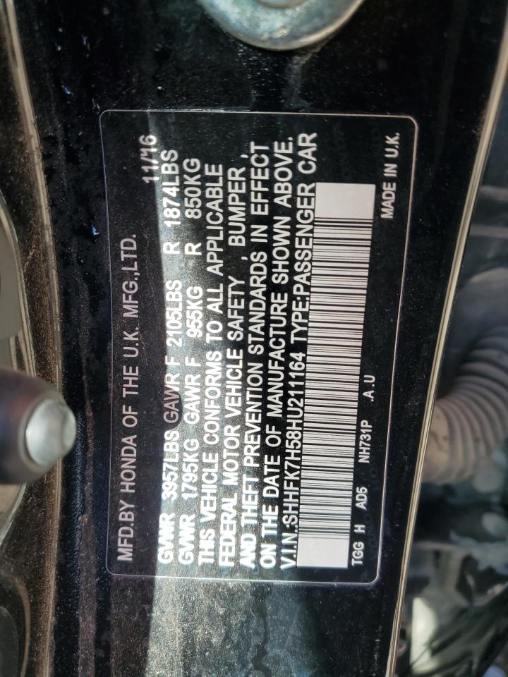 2017 Honda Civic VIN SHHFK7H58HU211164 Copart auction photo, front end / side damage thumbnail 14